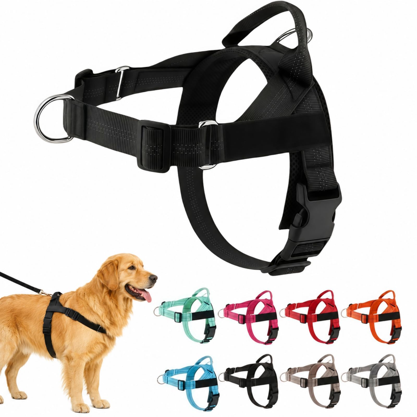 Escape Proof Dog Harness, Reflective Adjustable Dog Training Vest Soft Padded Comfort Fit Escape Proof Dogs Harness for Outdoor Walking