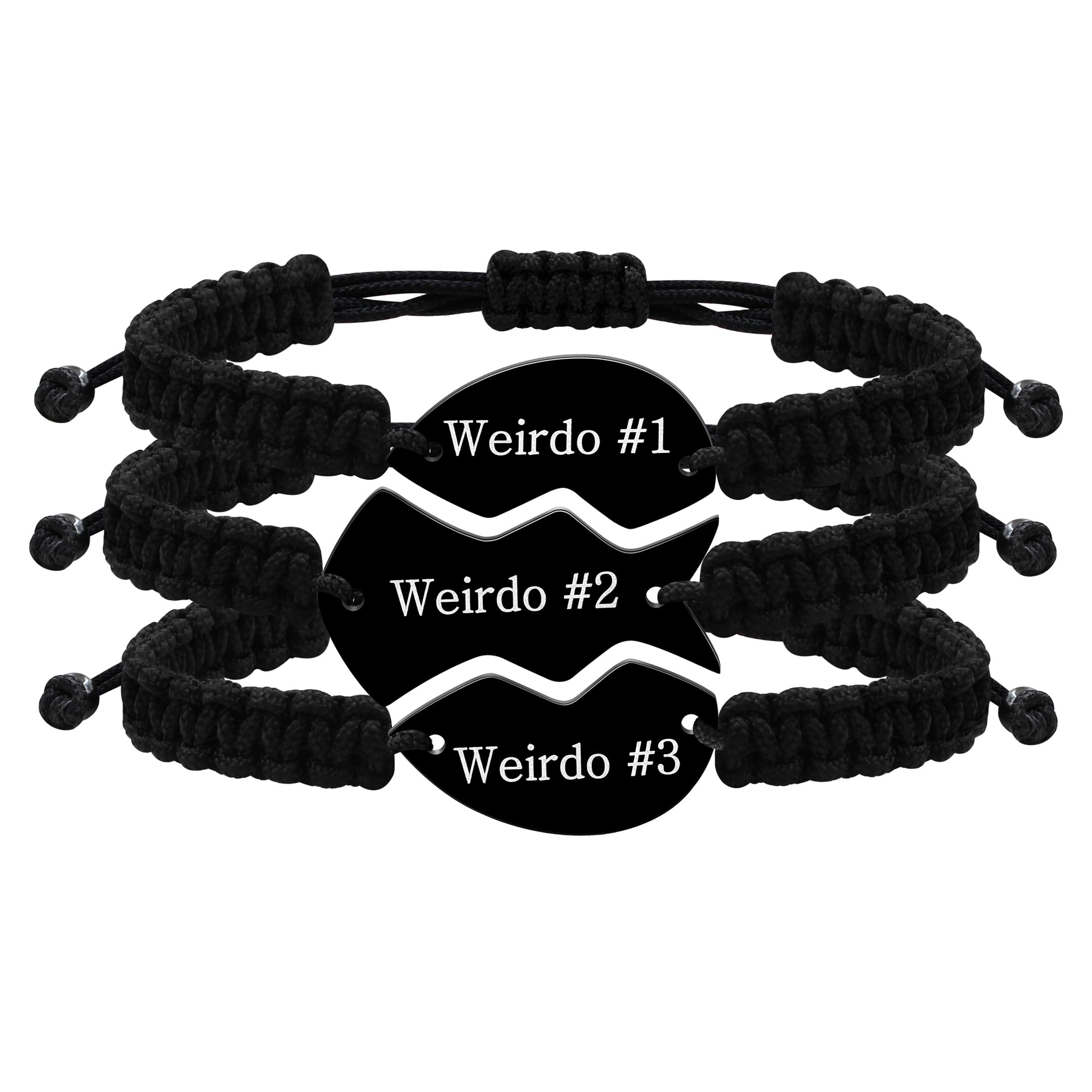 BFF Matching Bracelets Set of 3 - Braided Heart Puzzle Charm Friendship Jewelry for Best Friends, Couples | Engraved Long Distance Gift for Women &amp; Men