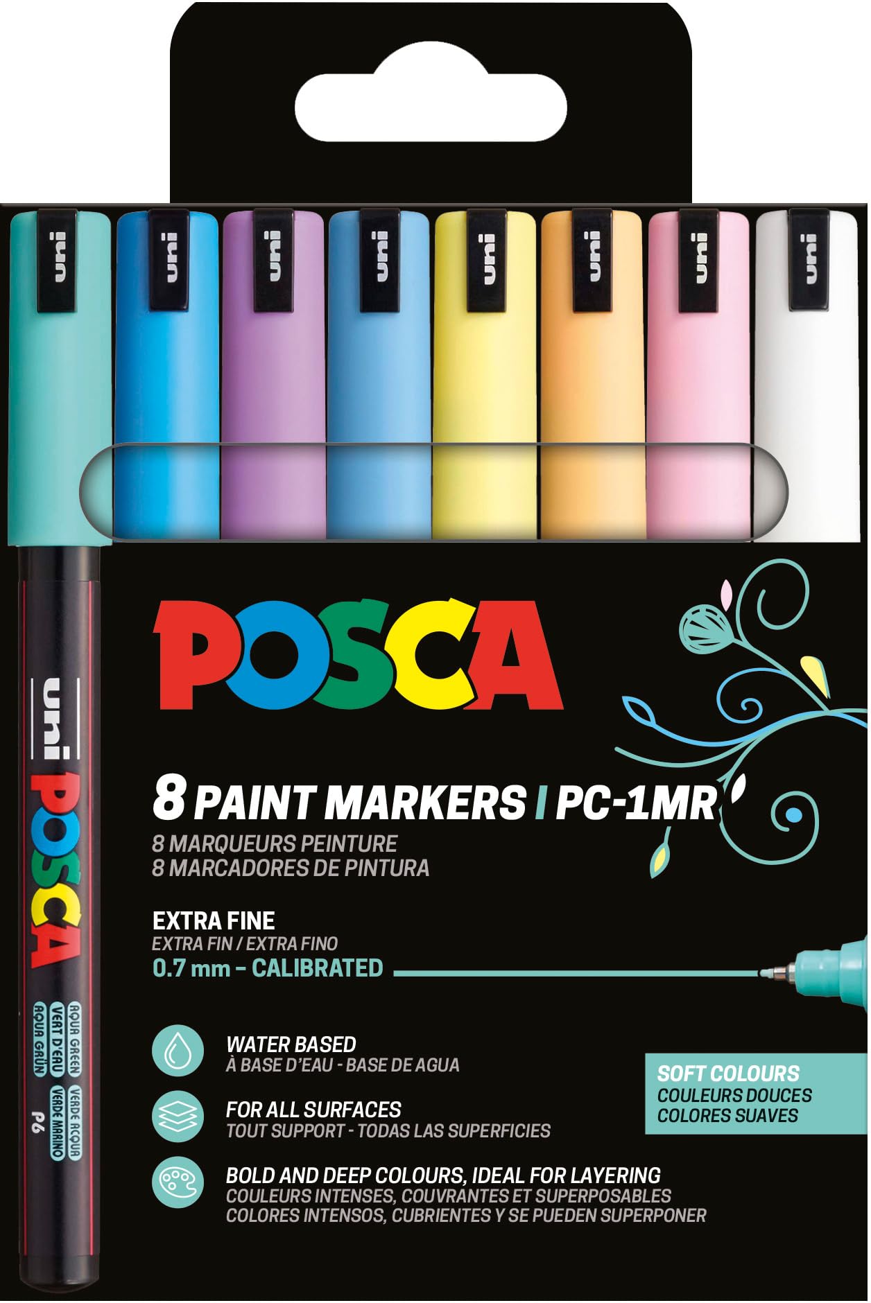 Posca Uni-Ball 181752 Marker Set of 8 PC-1MR Acrylic Pens Permanent Marker 0.7mm Round Tip