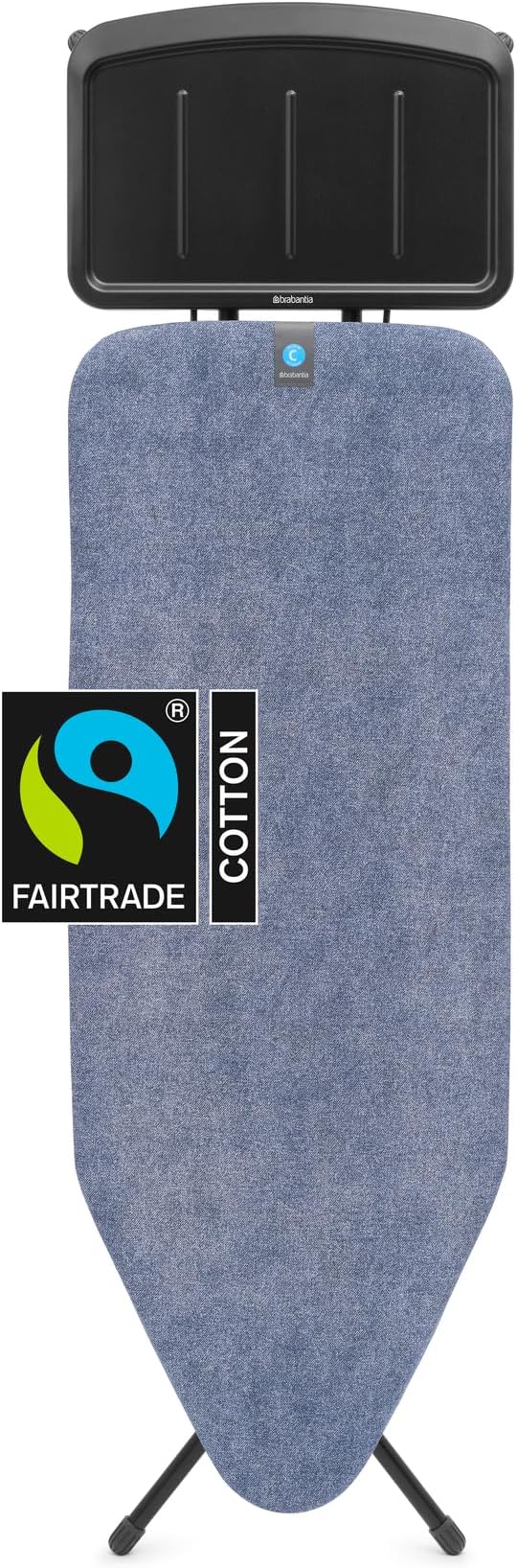 Brabantia XL Comfort Ironing Board with Solid Steam Generator Rest | Large (Size C) | Fairtrade Denim Blue Cover | Adjustable Height (27-38"), XL Rest, Easy Fold, Anti-Collapse Lock, Non-Slip Feet