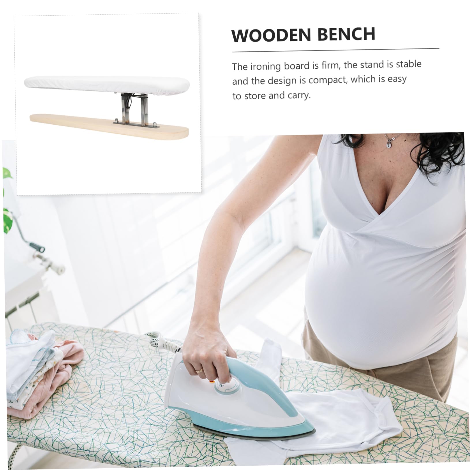 PRETYZOOM Tabla De Planchar Portátil Pequeña De Madera Funda White, Práctica y Ligera, para Uso Doméstico y Viaje, Accesorio De Planchado Multiusos para Dormitorio y Lavandería