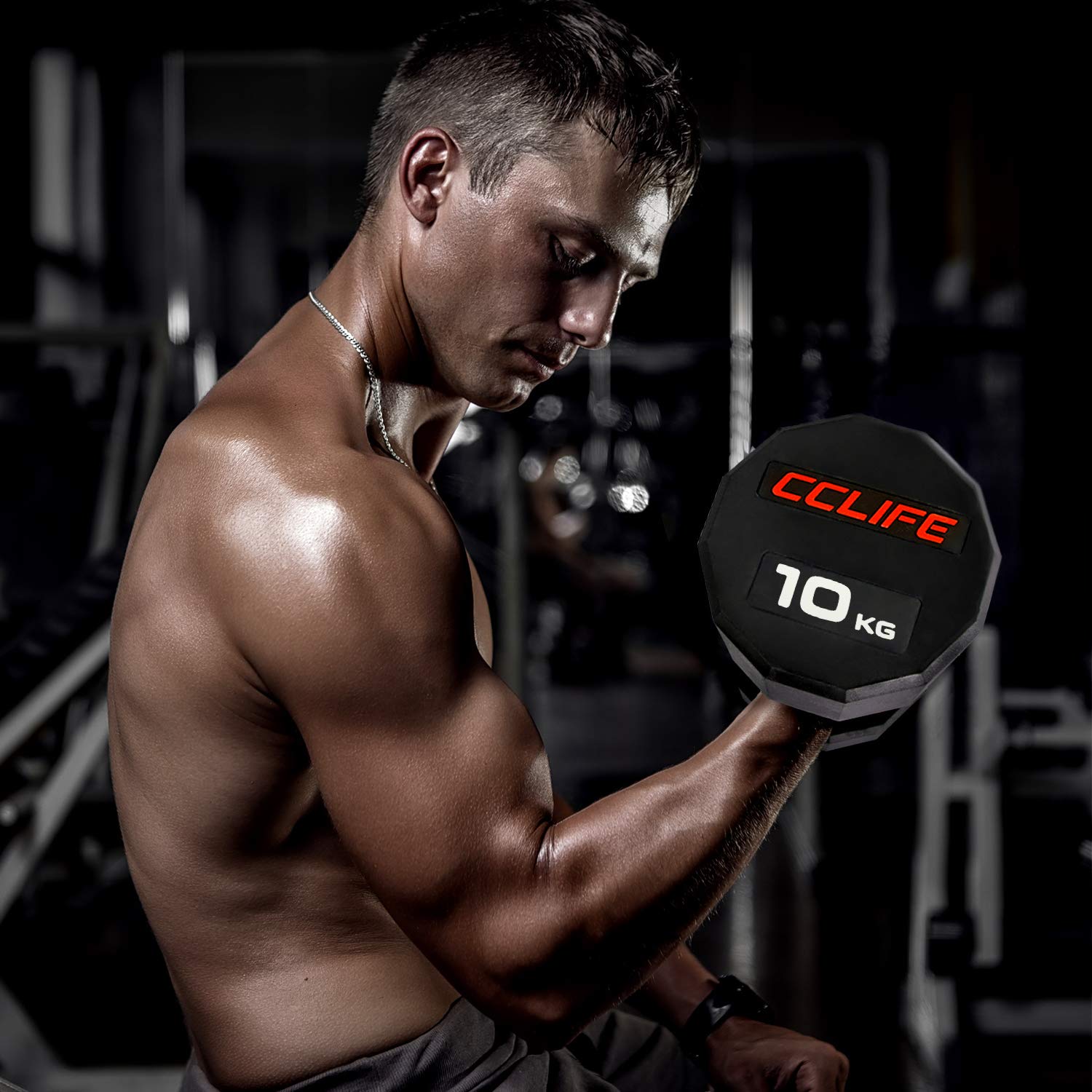 CCLIFE Hantle krótkie hantle 1-częściowy zestaw Dodekagon dwunastokąt guma żeliwo chromowane uchwyty 10-60 kg Dumbell pompki