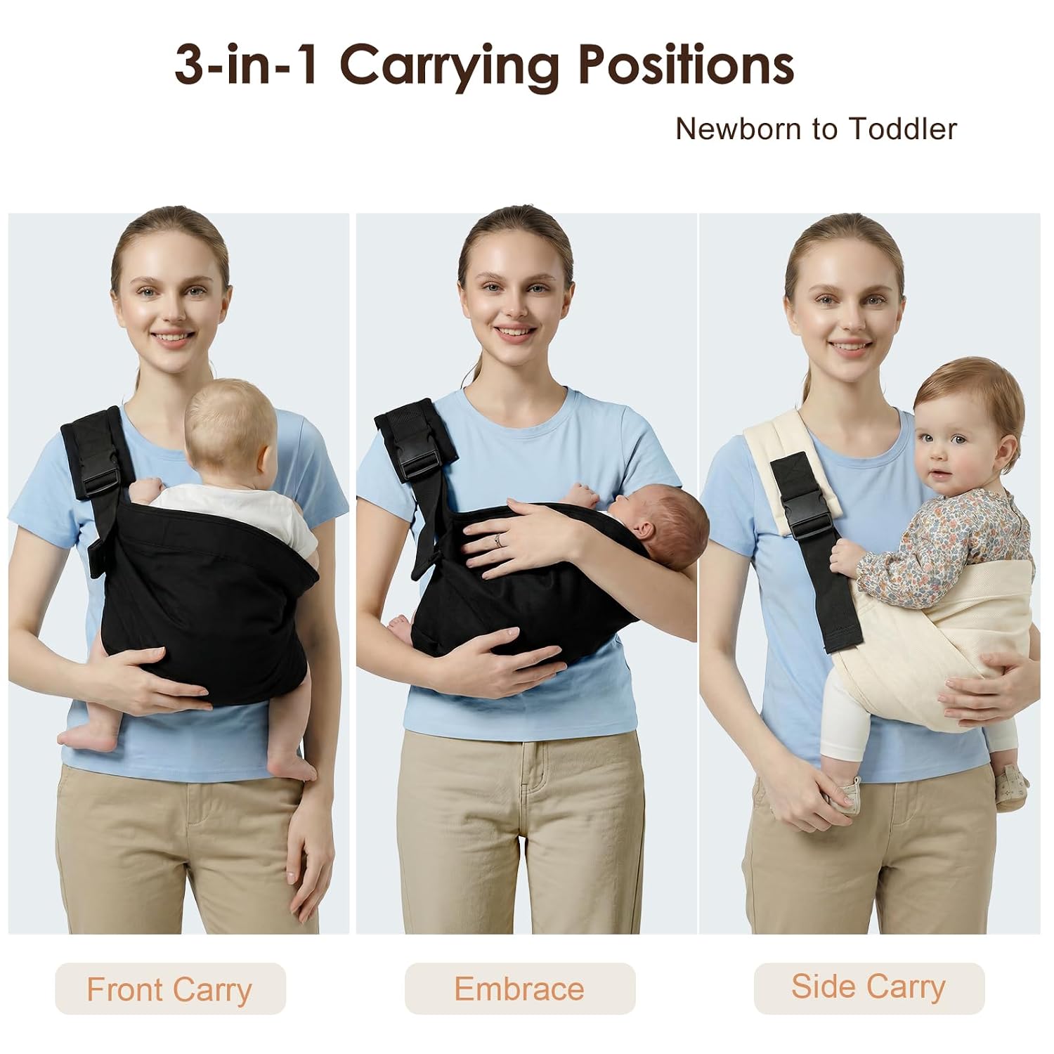 Baby Sling Carrier, Adjustable Baby Carrier Newborn to Toddler Carrier for 8-40lbs, Toddler Sling Carriers, Toddlers Hip Carriers, Beige