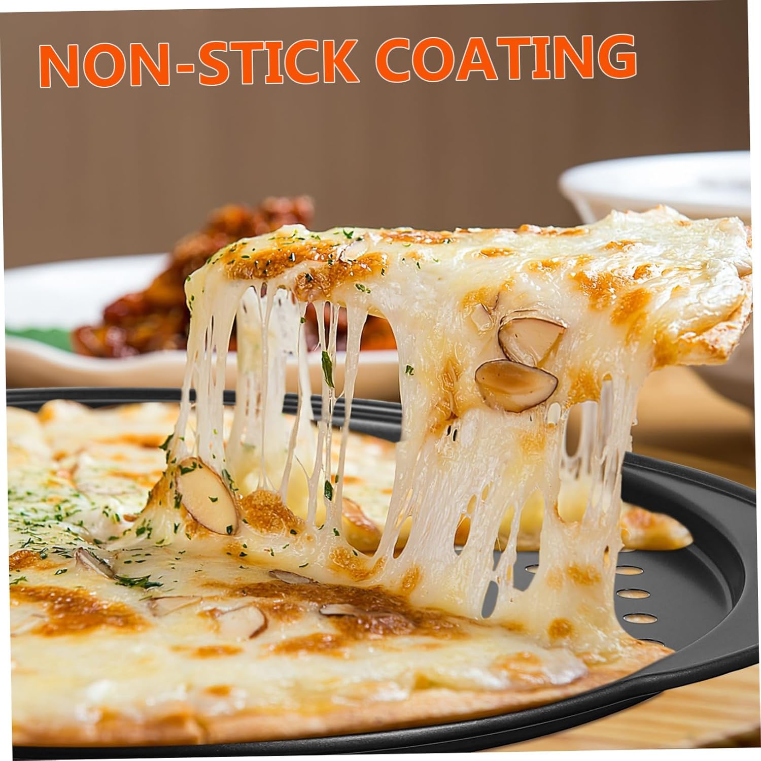 4 Pcs Carbon Steel Pizza Pans with Small Perforations for Airflow Non-stick Coating Easy-grip Handles Oven Baking Trays for Kitchen Bakeware Supplies