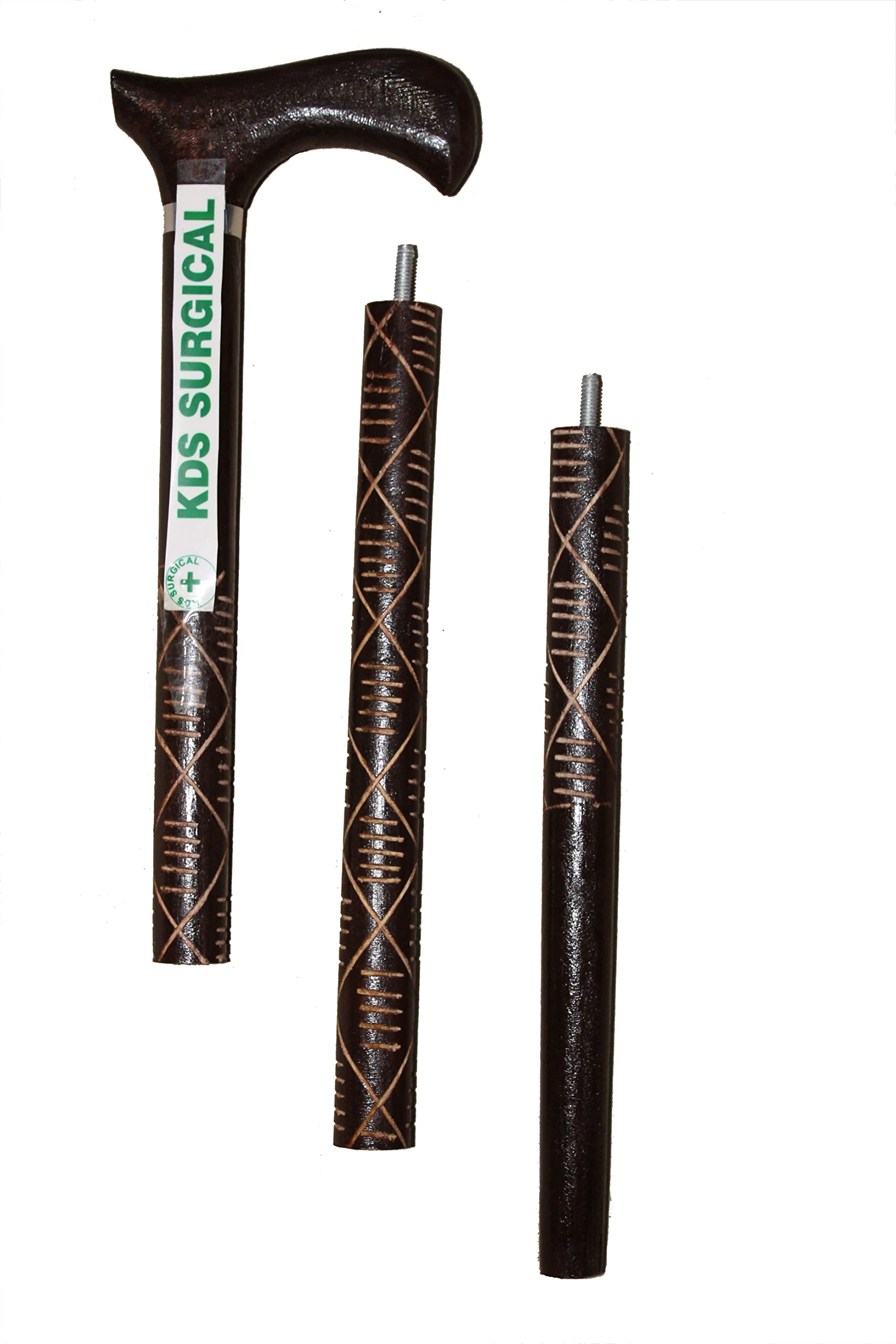 KDS SURGICALWooden Double Fold Height Adjustable Walking Stick (Full Brown)