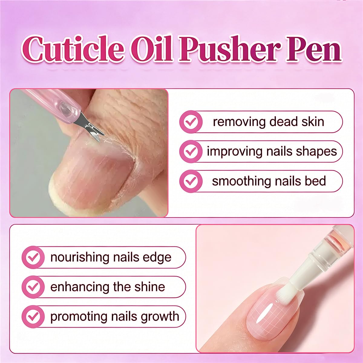 SAM SUGAR 2 Sets Cuticle Oil brush pen with Cuticle pusher Nail oil brush pen with Vitamin E for Dry Nail cuticle Trimmer for Dead Skin