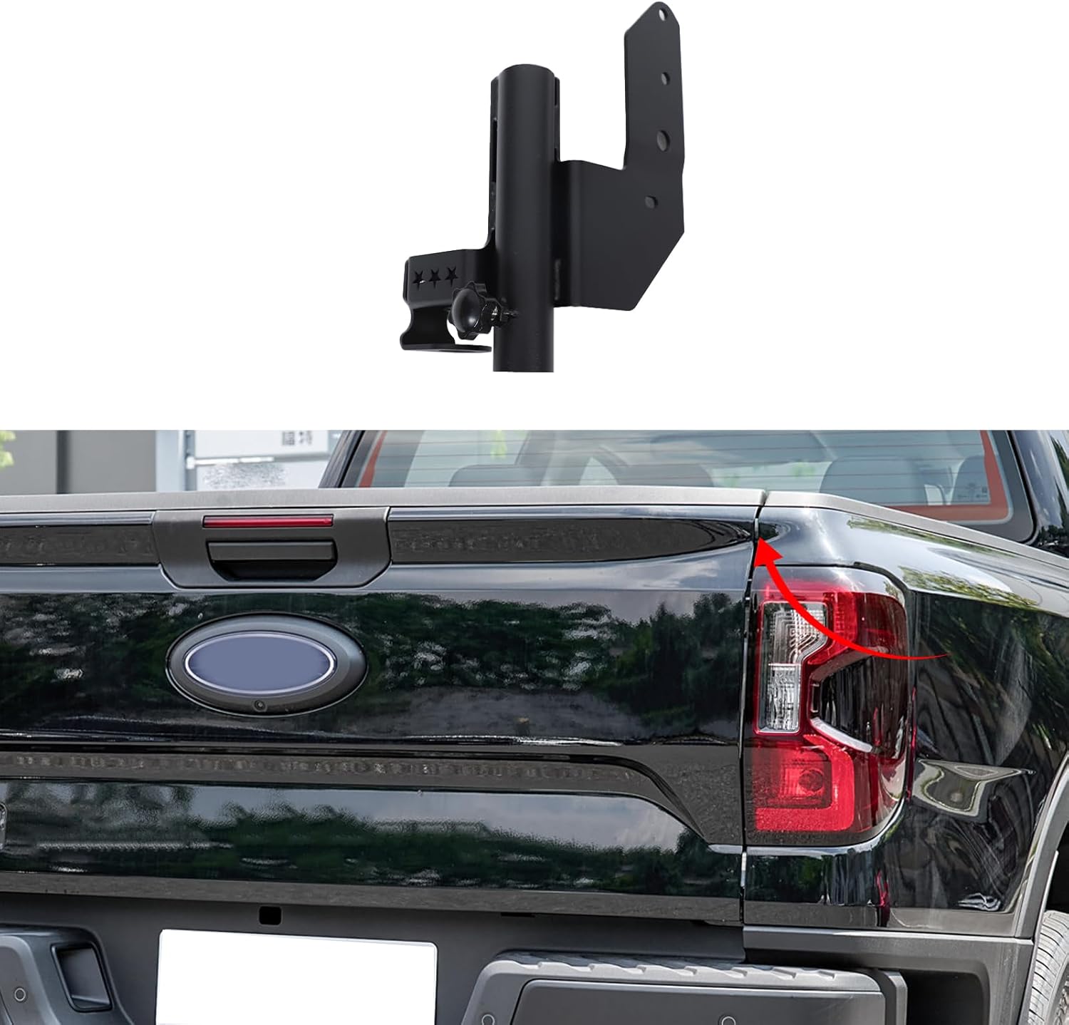 Car Tailgate flagpole Bracket Antenna Base Bracket Compatible with Ford Ranger 2015-2022，Truck Rear Tailgate Right Multifunctional flagpole Antenna Base mounting Accessories