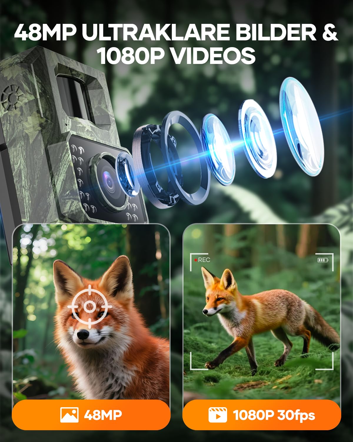Assark Wildkamera mit Handyübertragungs-App,WLAN Solar Wildtierkamera mit Nachtsicht Bewegungsmelder,48MP 30fps Wiederaufladbare 2000mAh Lithium-Batterie, 0,2S Auslöser, IP66 Wasserdicht