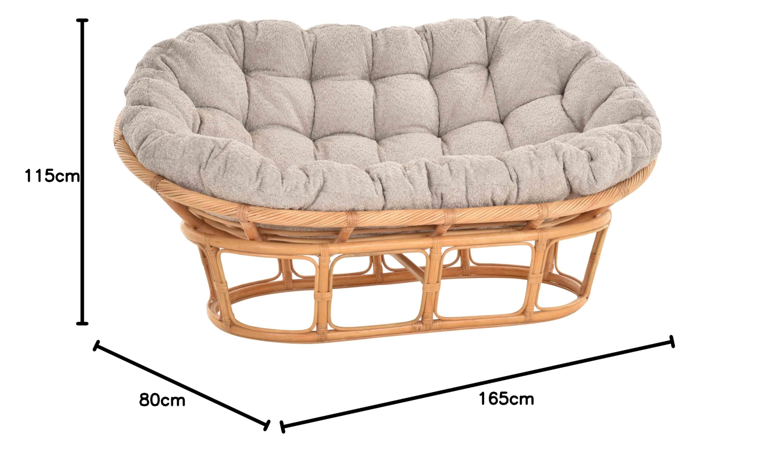 Fauteuil papasan XXL avec coussin, relax, chaise longue, en rotin naturel (miel, 2 places)