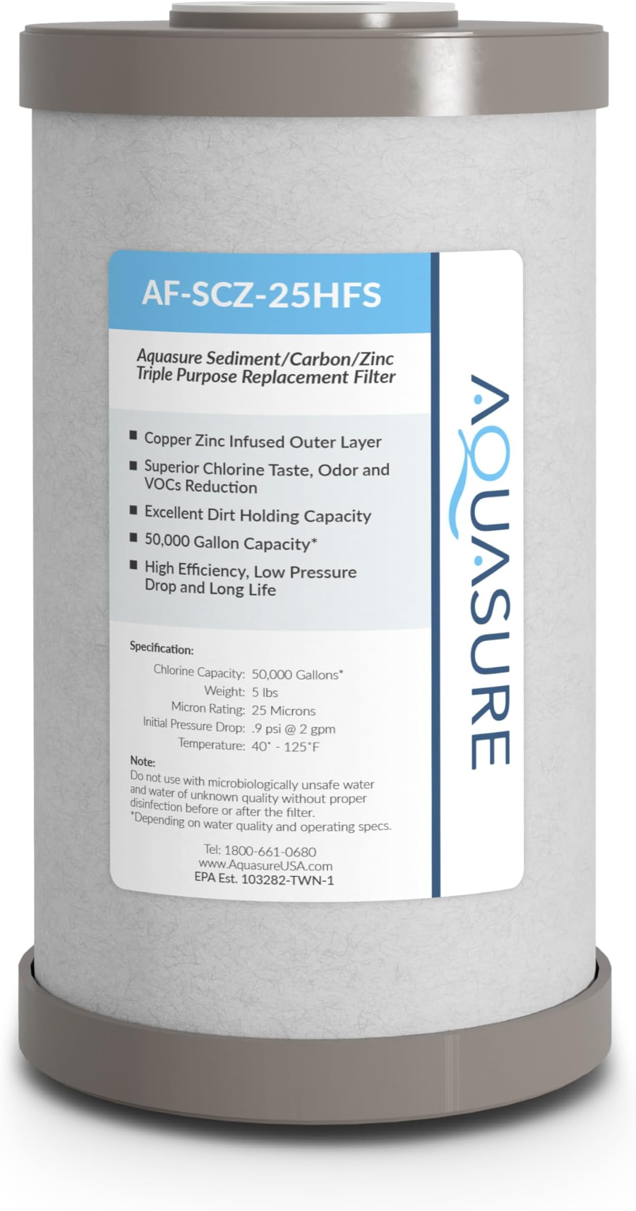 Fortitude V2 Series Sediment/Carbon/Zinc Bacteria Inhibiting Triple Purpose Replacement Filter - Standard (Sediment/Carbon/Zinc, Standard)