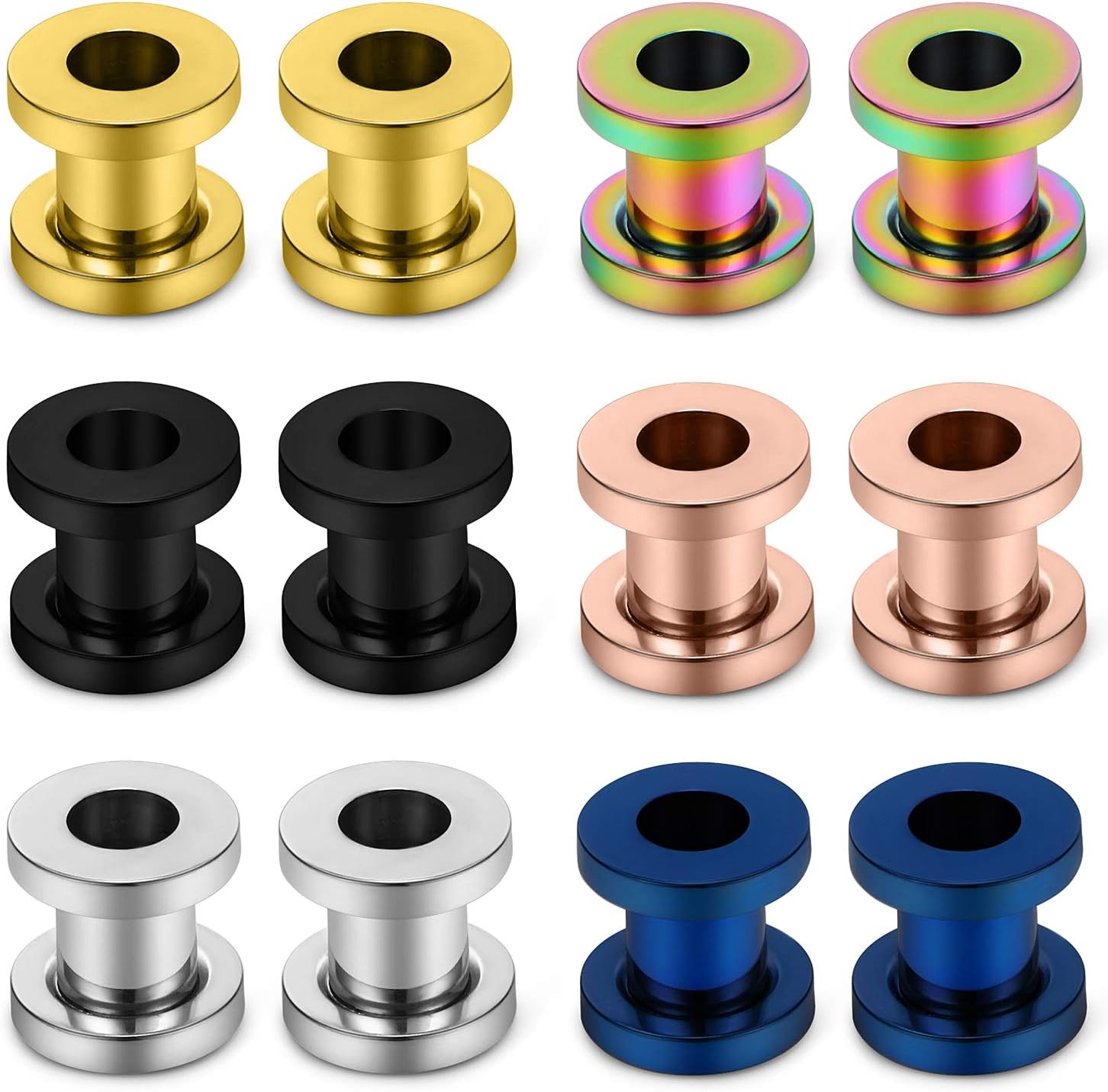 Lcolyoli Screw Fit Ear Gauges Kit Surgical Steel Tunnel Expander Earrings Earlobe Plugs Body Piercing Jewelry Set for Women Men 14G-00G 12 Pieces