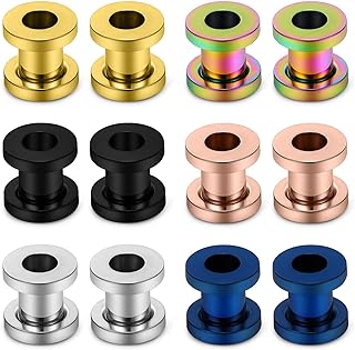 Screw Fit Ear Gauges Kit Surgical Steel Tunnel Expander Earrings Earlobe Plugs Body Piercing Jewelry Set for Women Men 14G-00G 12 Pieces