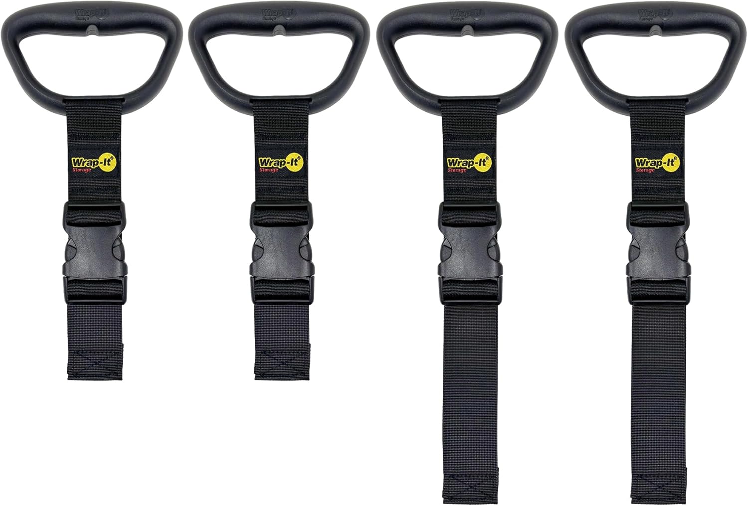 Wrap-It Storage Clip 'n Carry Straps - Assorted 4-Pack - Extension Cord Holder and Garden Hose Storage Wrap Caddy with Carrying Handle