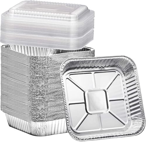 Findful 35 Pack 8x8 Aluminum Pans with Clear Plastic Lids