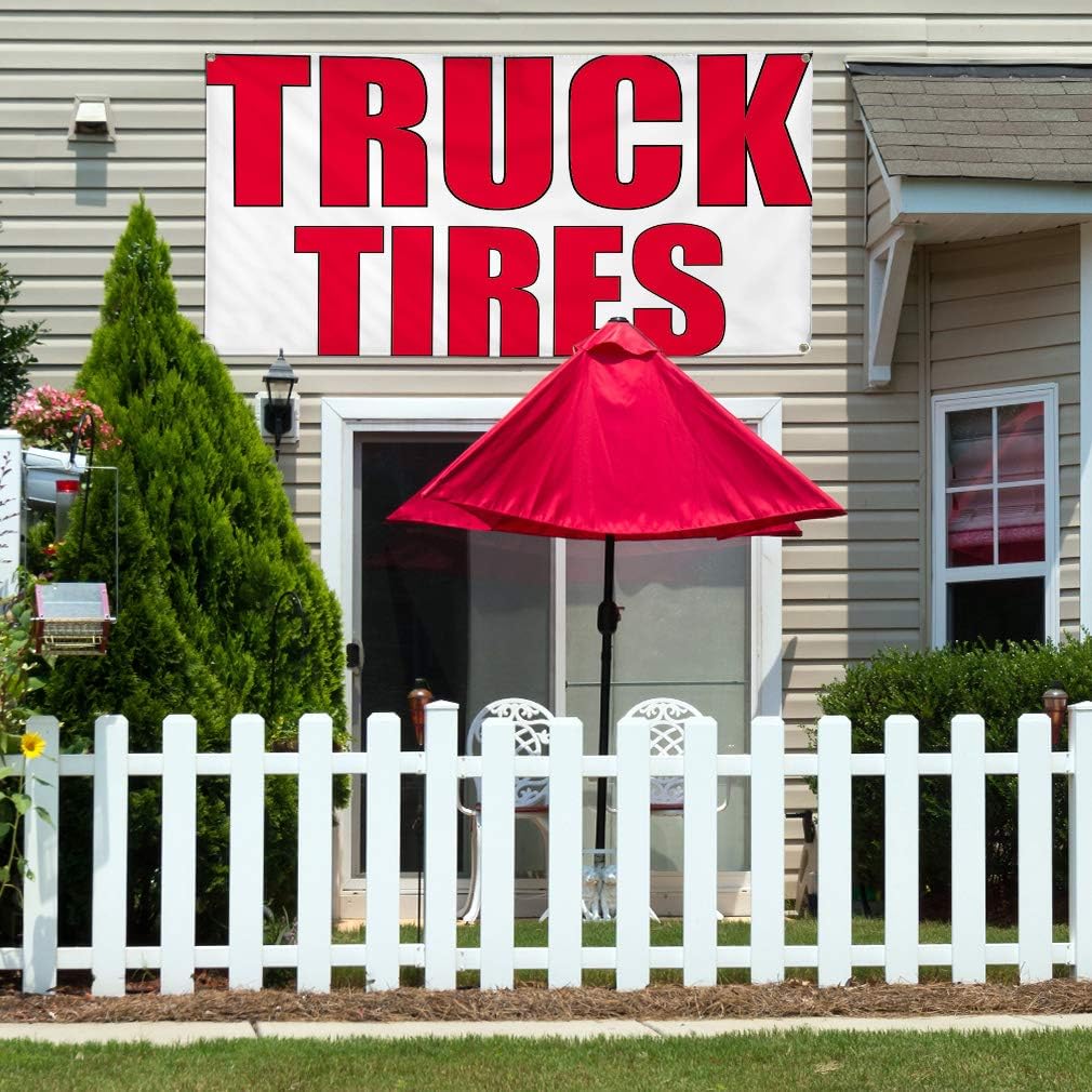 Vinyl Banner Multiple Sizes Truck Tires Outdoor Advertising Printing F Automotive Outdoor Weatherproof Industrial Yard Signs White 4 Grommets 16x40Inches