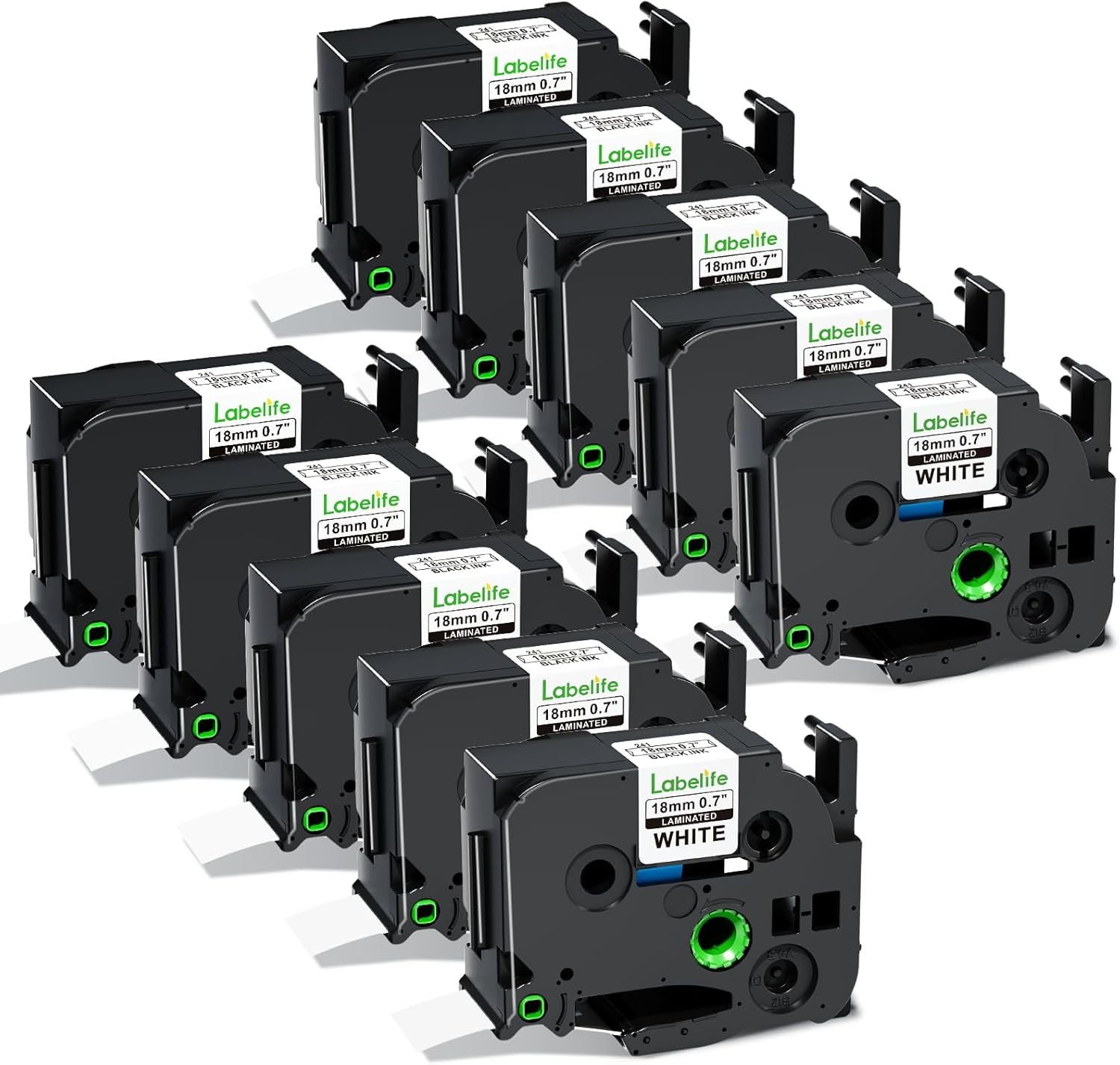 Labelife 10-Pack Replacement for Brother TZe-241 TZe241 P Touch Label Tape 0.7 Inch TZe TZ Tape 18mm 0.7 Inch Laminated White, Compatible with Brother PT-D400 PT-D410 PT-D600 PT-D610BT PT-D460BT