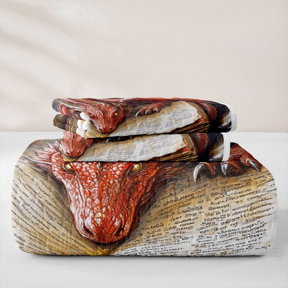 Homewish Western Red Dragon podwójna kołdra zestaw 3-częściowy | Western Animal egzotyczna narzuta na łóżko całoroczne retro książki nadruk narzuta zestaw elegancki styl pikowana pościel