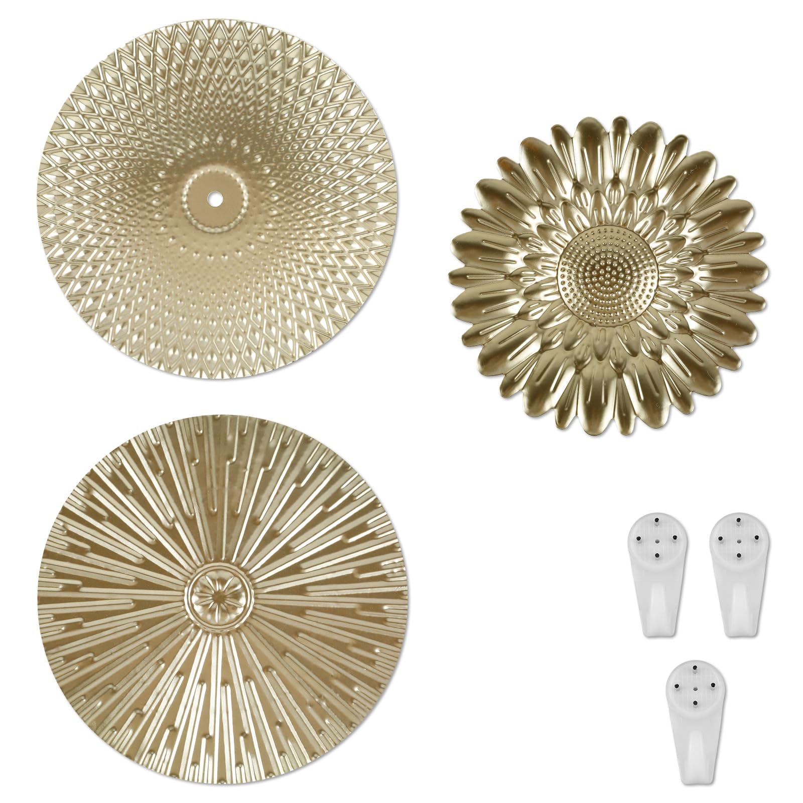 Golden Wall Decor, 3Pcs Metal Starbursts Radial Plate Wall Art Decor Modern Abstract Wall Decorations Gold Wall Art Hanging Sculptures Elegant Circular Plate Wall Decor for Living Room Bedroom(Suit 2)