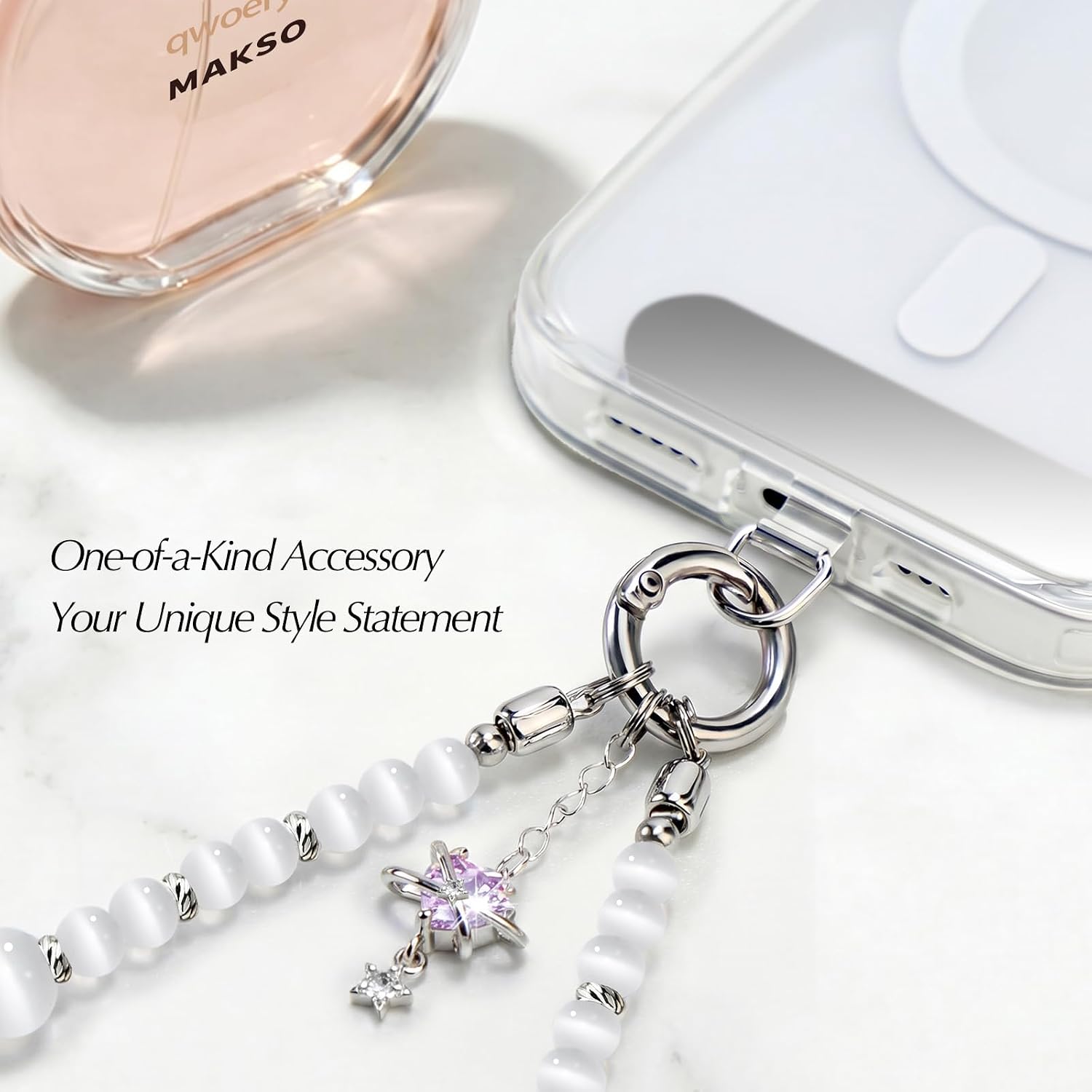 Phone Charm, Natural Stone Wrist Strap,Beaded Lanyard for Women, Crystal Cell Phone Strap with Gold-Plated Alloy Clasp,Chain for iPhone/Samsung,Anti-Drop Hand-Free Accessory