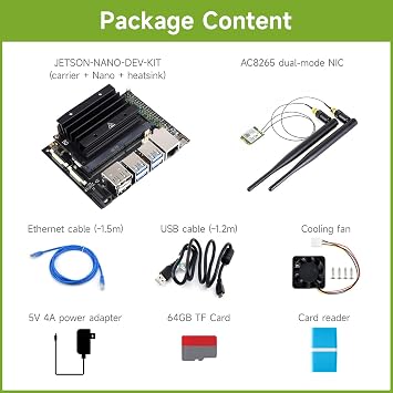 Waveshare Jetson-Nano-Dev-KIT-A, an Alternative Solution for Jetson Nano Developer Kit B01, with AC8265 dual-mode NIC, for Image Classification, Object Detection, Segmentation, Speech Processing...
