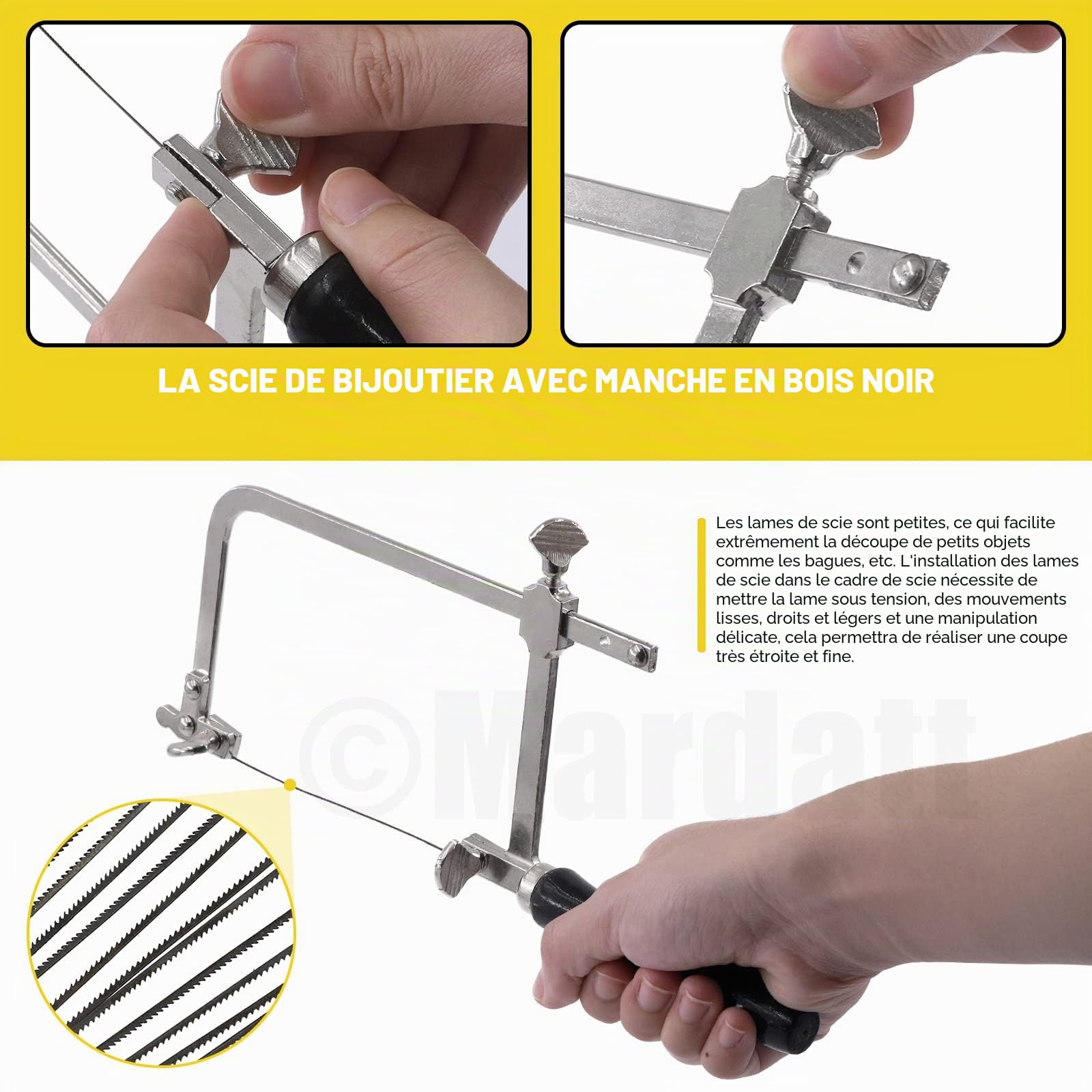 Lot de 14 scies professionnelles 3 en 1 pour bijoutier: collier de serrage en V, cadre scie réglable, lames chantourner