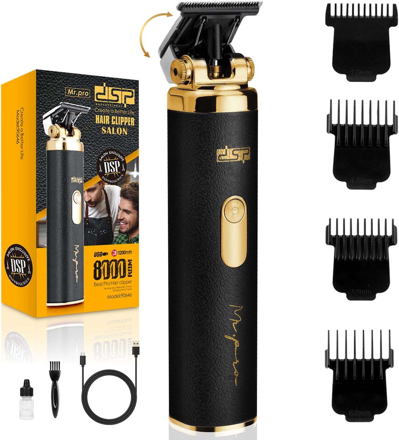 DSP Hair Trimmer for Men, Cordless Beard Trimmer, Adjustable Head Angle, Beard Edger, Grooming Cutting Kit, Ceramic Blade, Plug and Play