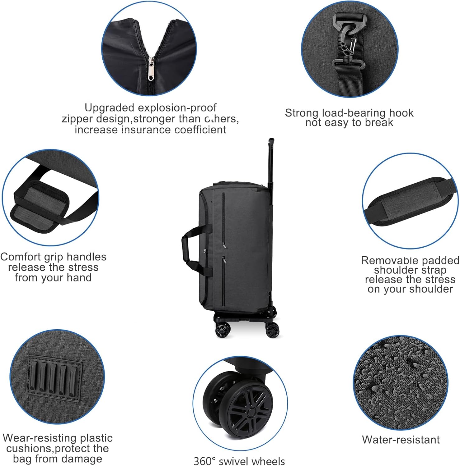 Bukere Garment Bag with Wheels, Rolling Travel Garment Duffle Bag with Shoes Compartment, Convertible 3 in 1 Suit Dress Bags for Men Women Business - Image 7