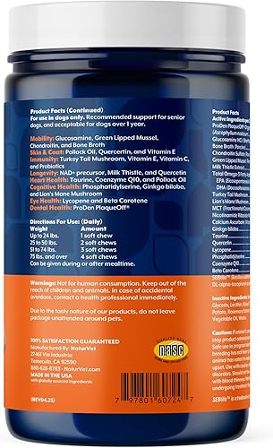 Miniatura 3 de NaturVet Cuidado diario todo en uno para perros mayores, suplemento de apoyo para perros en masticables suaves 8-en-1 para movilidad, piel, corazón,