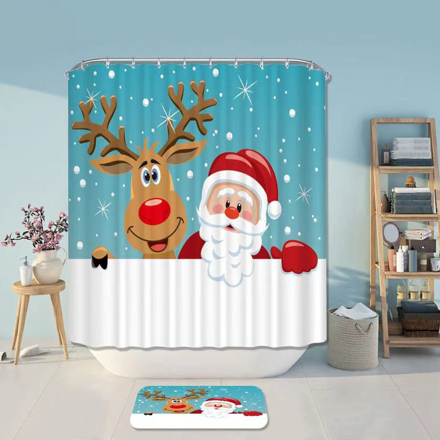Amazon｜クリスマスシャワーカーテンセット バスルーム用 4枚 