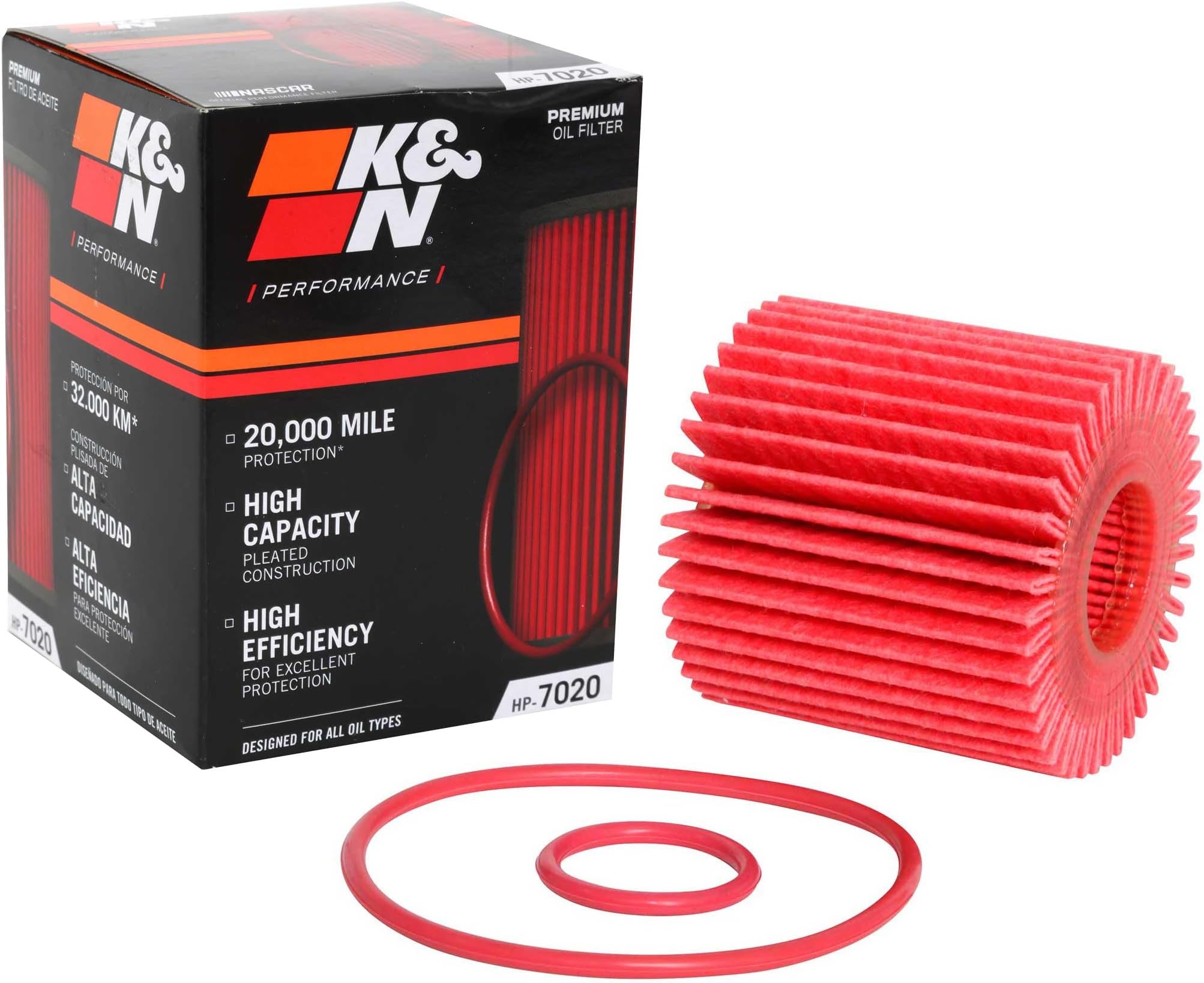 K&N Oil Filter - High Performance-Series compatible with Lexus, Lotus, Scion, Toyota (HP-7020), Red