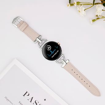 D-Shape Deri Bant Google Pixel Saat Bantları ile Uyumlu, D-Şekilli Metal Tokalı Şık Deri Kayış