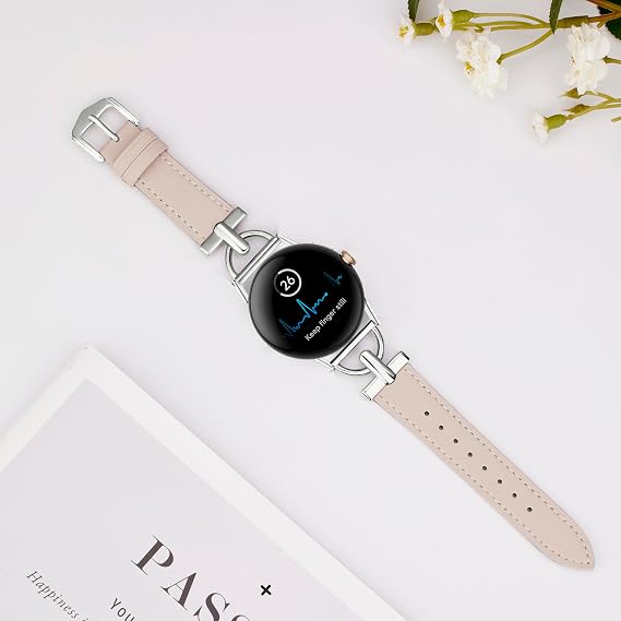 D-Shape Deri Bant Google Pixel Saat Bantları ile Uyumlu, D-Şekilli Metal Tokalı Şık Deri Kayış