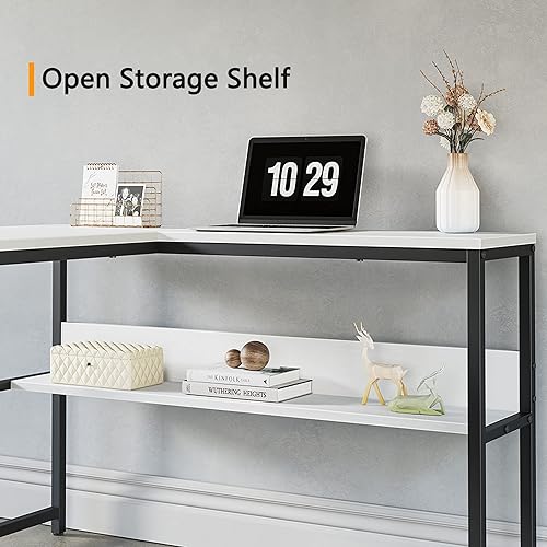 Miniatura 5 de CubiCubi Escritorio en forma de L, escritorio de esquina para computadora de 50.4 pulgadas con 2 estantes de almacenamiento, escritorio de oficina