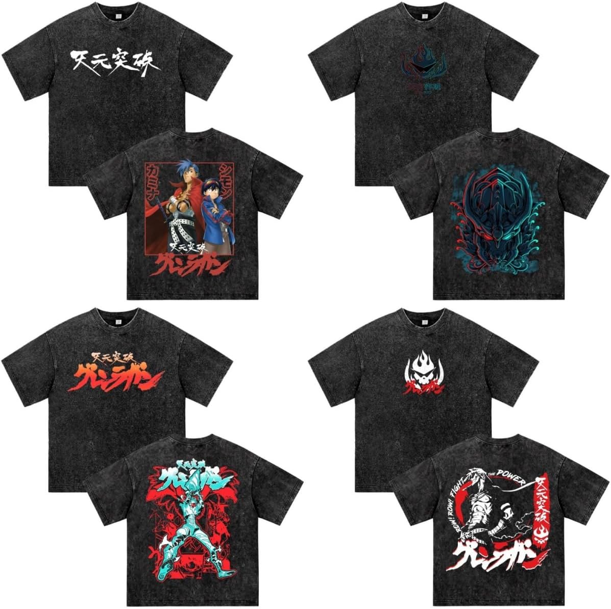 対応天元突破グレンラガン Tシャツ 半袖 復古T-shirt シモン ロシウ ブータ ヨーコ 夏服 日常着 丸首 上着 水洗綿 [並行輸入品]