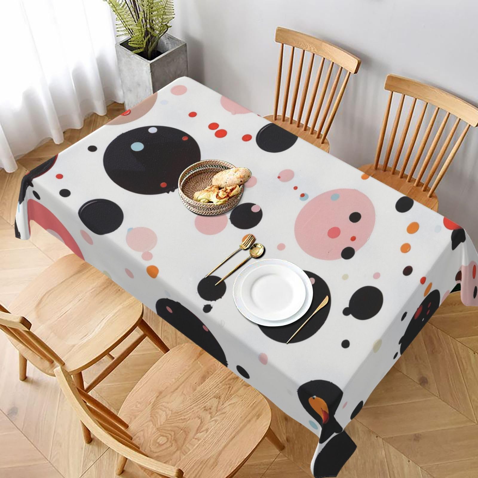 WPKJU Polka dot Printed Tablecloth 60x90 in Water Resistant Table Cover Washable Rectangle Table Cloth for Dining Tables