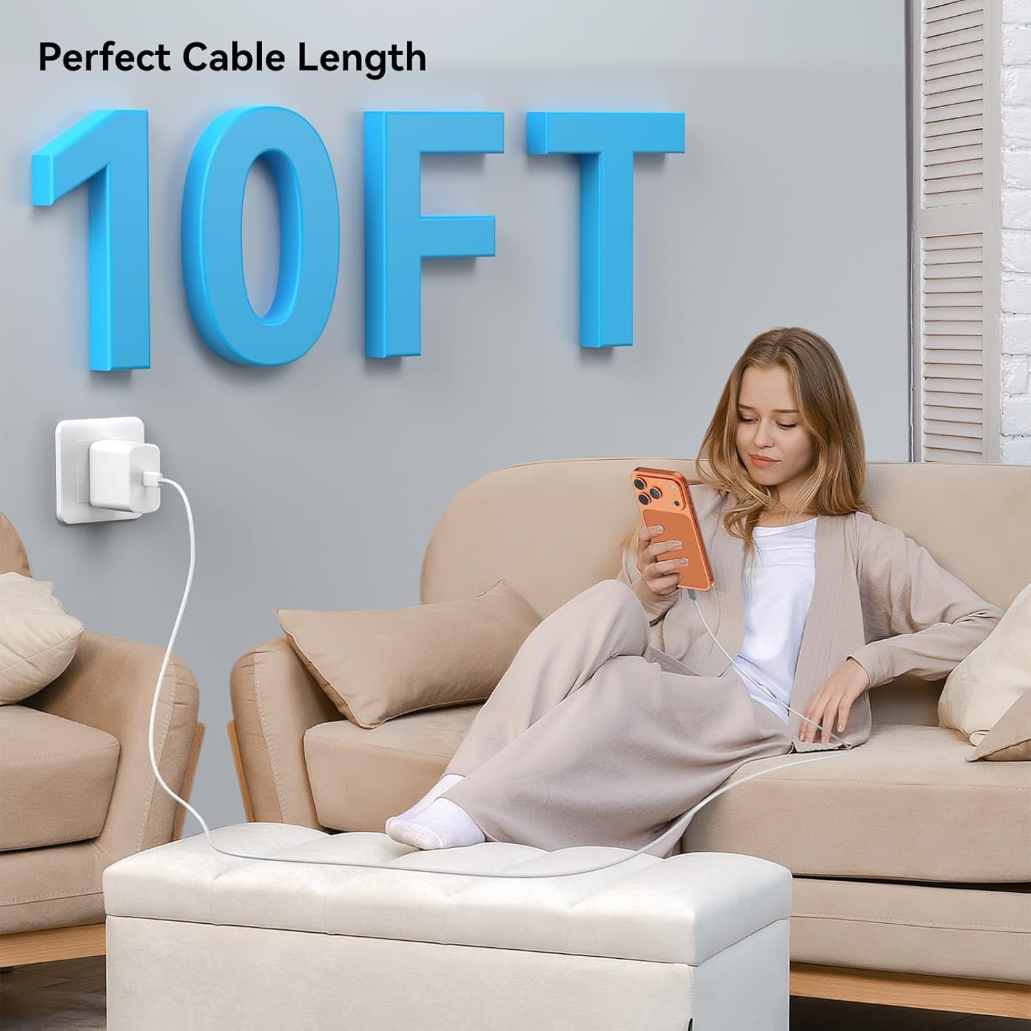 iPhone Charger Fast Charging 2 Pack for Apple 40W Dynamic Power Adapter with 60W Max Long USB C Charging Cable Cord for iPhone 17 16 15 Pro Max/16 15 Pro/16 15,iPad Pro/Air, MacBook (White) 2Packs White