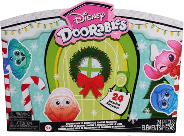 Disney Doorables Calendario dell'Avvento natalizio, 24 pezzi, calendario per conto alla rovescia con giocattoli a sorpresa, età 5+ - 1