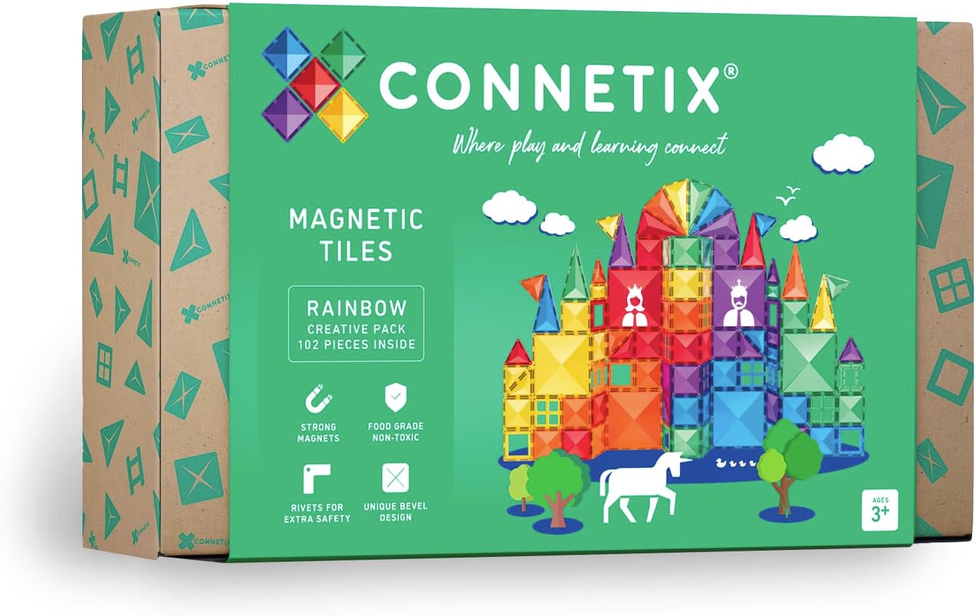 Magnetic Tiles Rainbow Creative Pack, 102 Pieces