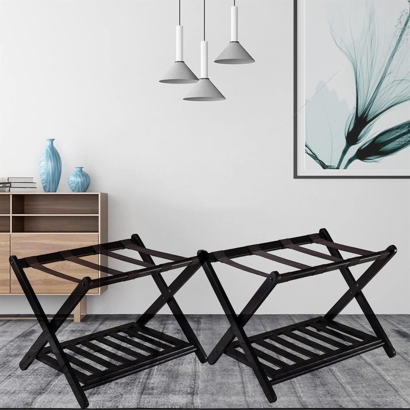Portaequipajes Soporte Para Maletas Portaequipajes Para Habitación De Invitados, Soporte Para Maleta Con Estante, Estante Plegable De Bambú Para Equipaje De Doble Capa Portaequipajes Para Hotel