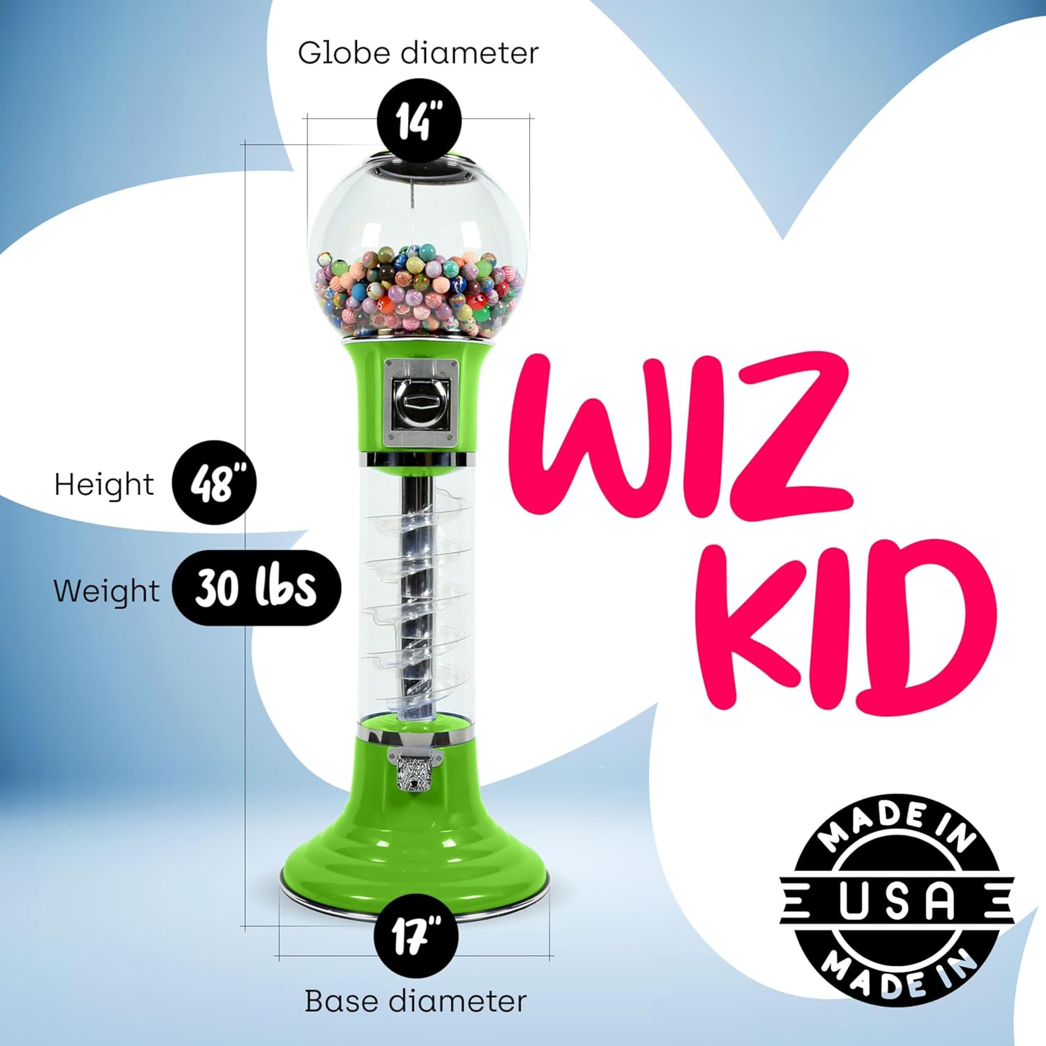Gumball Machine with Stand - 4 FT Commercial Spiral Bubble Gum Machine - Coin Mechanism $0.25 Dispenses 1” Gumballs - Vending Machines for Kids