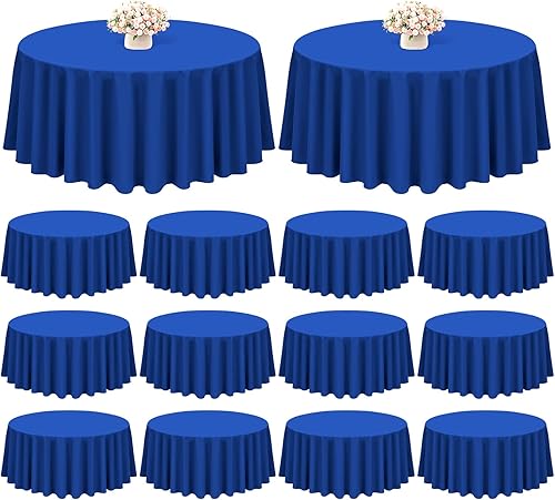 Miniatura 787 de Paquete de 8 manteles redondos blancos de 90 pulgadas, manteles redondos de poliéster lavables para mesa de tela decorativa resistente a