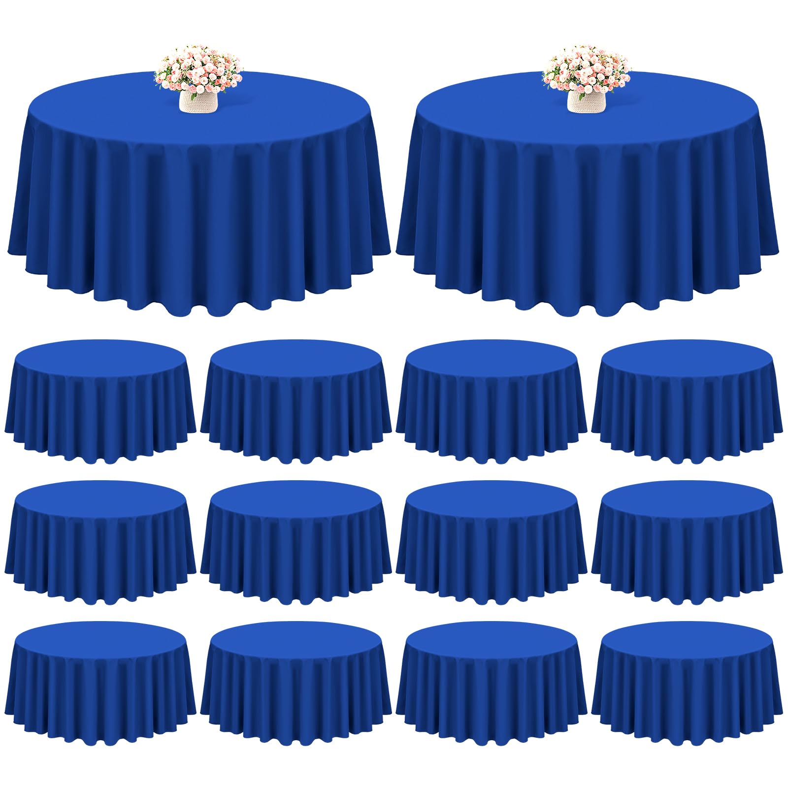 Showgeous 12 Pack Royal Blue Round Tablecloth - 90 Inch Washable Polyester Tablecloths for Round Tables - Wrinkle Resistant Decorative Fabric Table