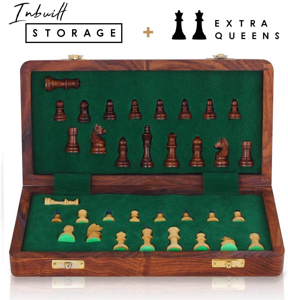 Ajuny Set di Scacchi da Viaggio Magnetici Decorativi - Legno di Acacia Realizzato a mano, Gioco da Tavolo Pieghevole con Eleganti età di Conservazione per Adulti e Bambini 12x12 pollici