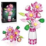Lotus Flowers Botanical Building Set with Vase, Compatible with Lego Flowers Botanicals Collection, Pink Artifcial Flower Bouquet with Vase for Indoor Outdoor, 710 PCS