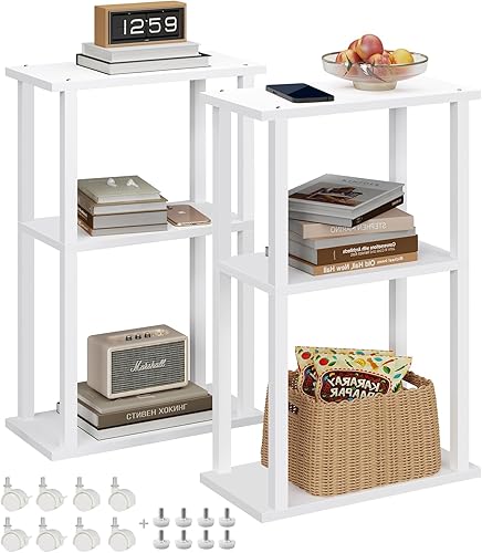 TUTOTAK Mesa auxiliar pequeña, mesa auxiliar estrecha, mesita de noche, juego de 2, mesa auxiliar de sofá con ruedas para sala de estar o