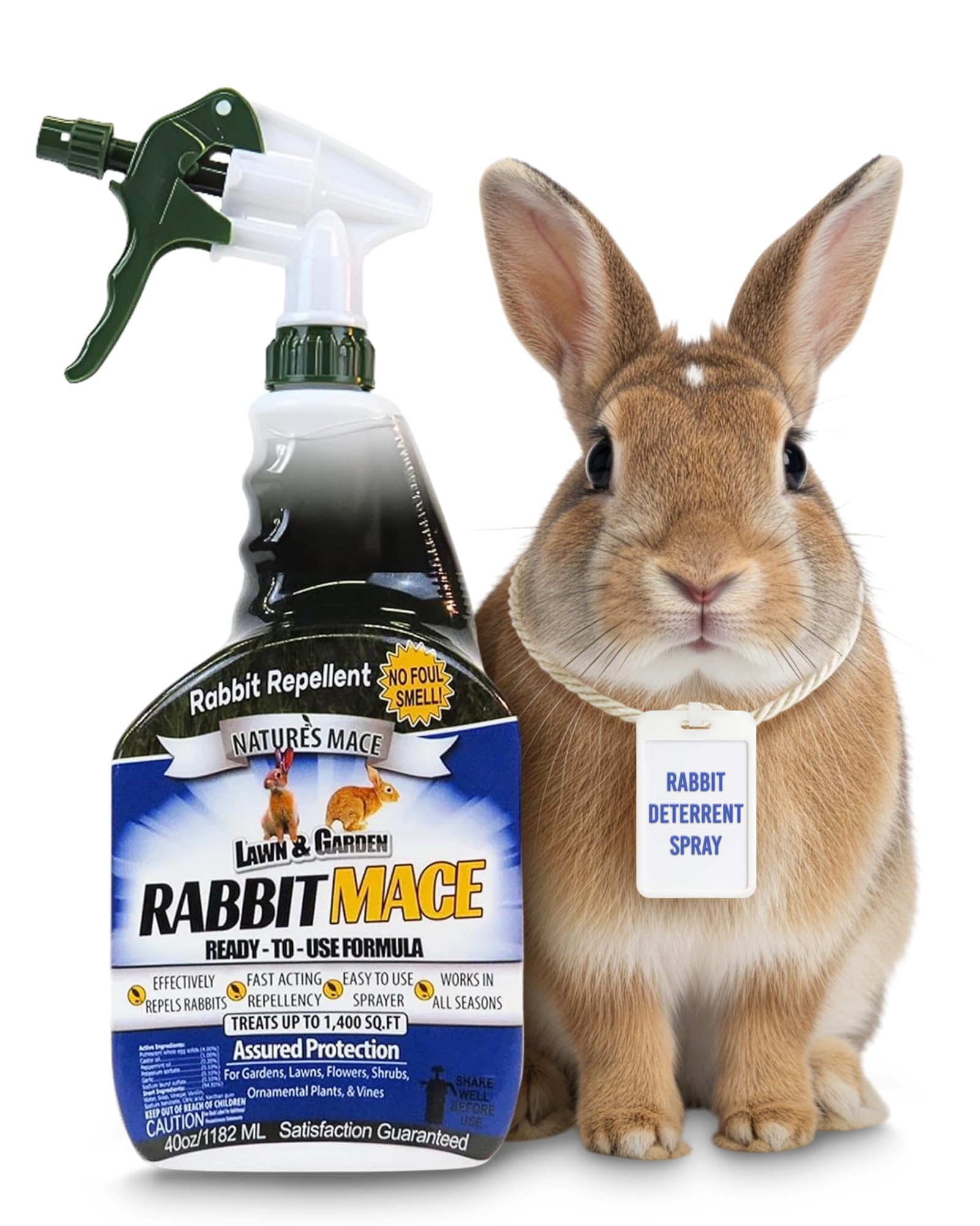Nature’s Mace Rabbit Concentrate, Outdoor Rabbit Repellent Spray, Mint Scent, Safe for People, Pets & Plants, Protects Garden & Lawn from Rabbits 40 Fl Oz (Pack of 1)