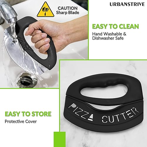 Miniatura 7 de Urbanstrive Cortador de pizza de acero inoxidable resistente con tapa, cuchillo de pizza de hoja súper afilada, cortador de pizza, accesorios de