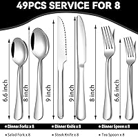 Vista 2 de Juego de cubiertos de acero inoxidable de 49 piezas con organizador de cubiertos, servicio para 8 personas con cuchillos de carne y utensilios