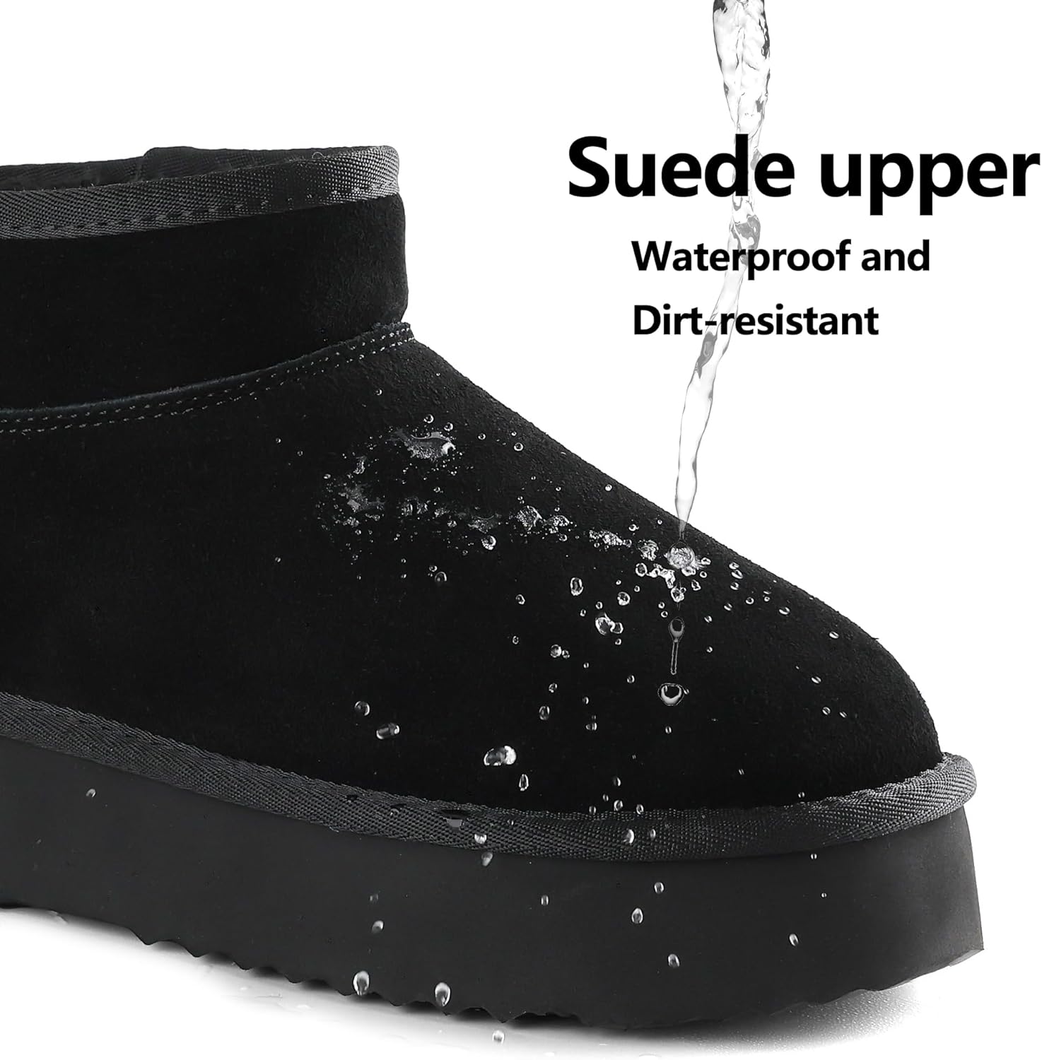 AoSiFu Platform Mini Boots for Women Genuine Suede Leather, Classic Winter Ankle Snow Boots with Comfortable Memory Foam Insole Water Resistant Lightweight Anti-Slip Outsole for Outdoor Indoor - Image 2