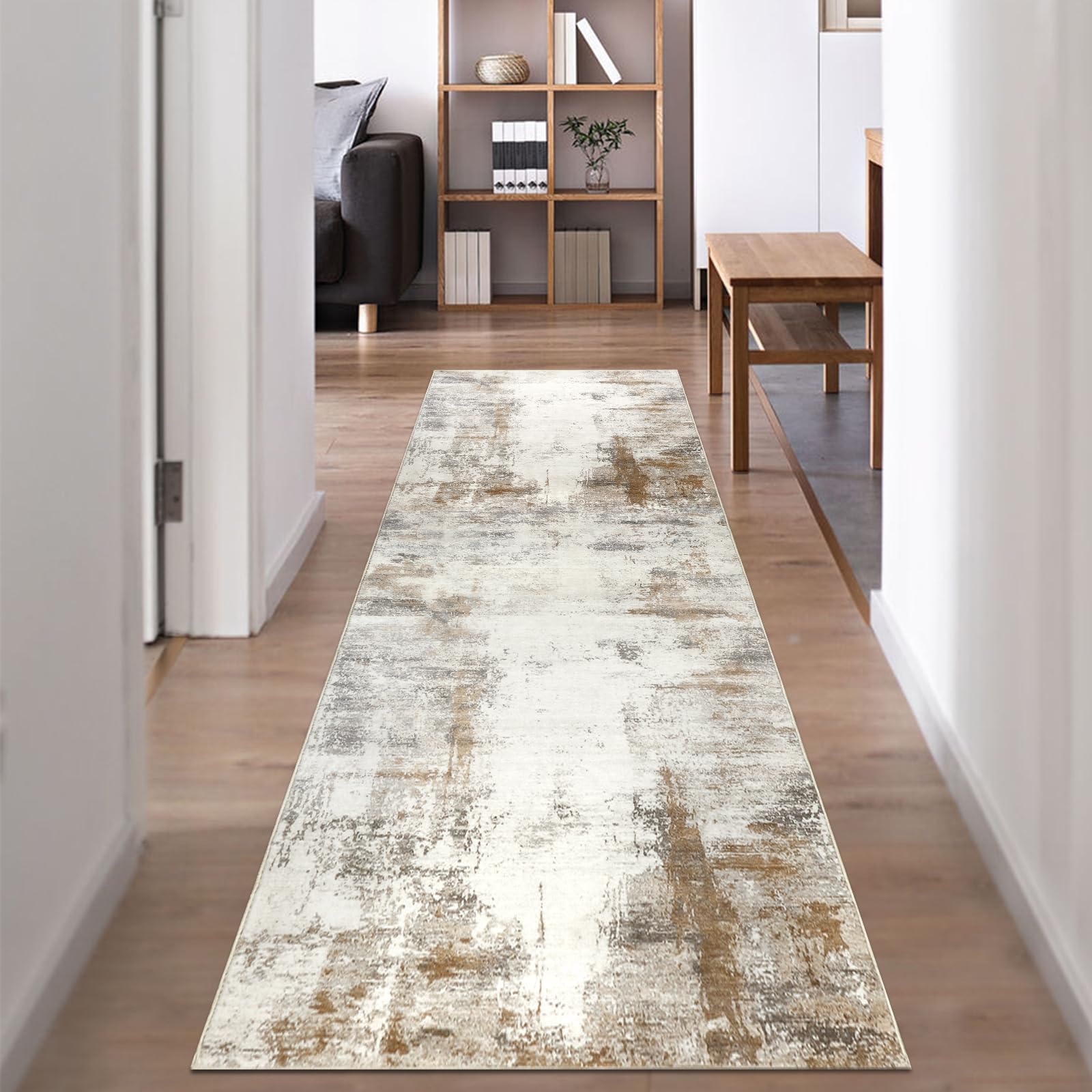 Alfombra pasillo antideslizante para evitar resbalones en cocina beige